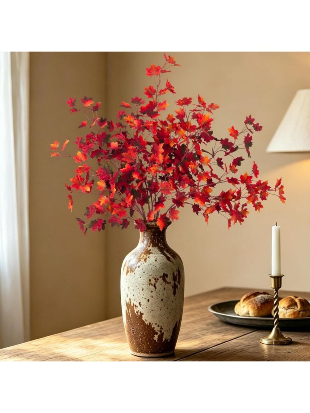 Vibrant Artificial Fall Maple Leaves Stems - Perfect Fake Foliage for Indoor
